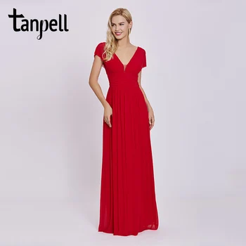 Tanpell v gât rochie de seara lunga rosie cu margele capac mâneci etaj lungime o linie de rochii femei ieftine imperiul bal formale rochie de seara