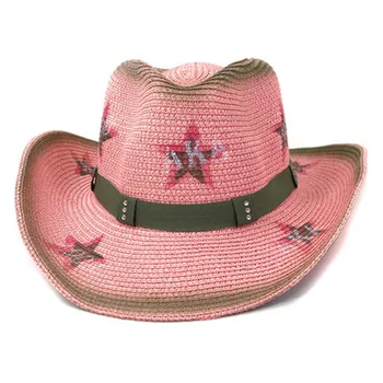 Pălării de soare barbati femei vara primavara margine largă panama gradient culoare curea trupa pălării de paie derby roz star print hip hop bărbați pălării de soare
