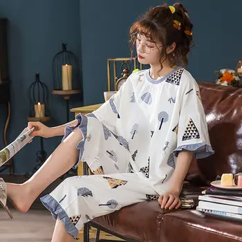 Pijama Seturi pentru Femei Vițel Lungime Imprimate Volane Mari Dimensiuni 5XL Homewear de Înaltă Calitate, Haine Confortabile Feminino Loungwear Chic