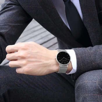 Japonia Cuarț Mov nu Simplu Design Ultra-subțire de Moda Mens Ceasuri de Top de Brand de ceasuri de Lux Bărbați Plasă de Oțel rezistent la apa Ceasuri de mana