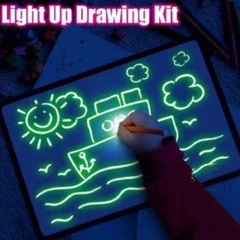 Kids Magic Fluorescente de Congelare Lumina Desen Tabloul de Bord 3D LED Luminos Doodle Graffiti Sketchpad Evidențiere Șablon Jucărie