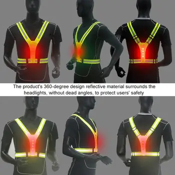 4 Luminoasă cu LED-uri fără Fir Elastic în formă de V Vestă Reflectorizantă Sport Te ... Pentru Ciclism în aer liber Sporturi de Noapte de Funcționare