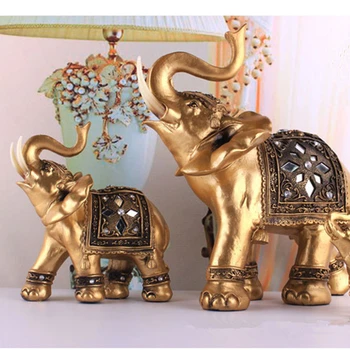 Aur Rășină Statuie Elefant Norocos Feng Shui Elegant Trompa Statuie Noroc De Avere Figurina Meserii Ornamente Pentru Decor Acasă