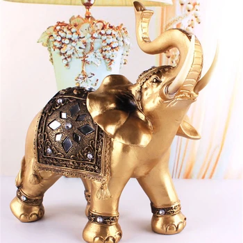 Aur Rășină Statuie Elefant Norocos Feng Shui Elegant Trompa Statuie Noroc De Avere Figurina Meserii Ornamente Pentru Decor Acasă
