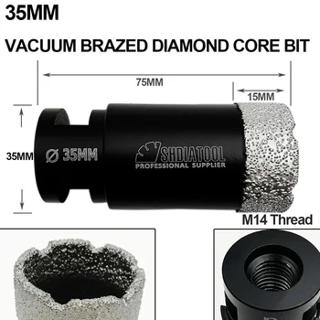 SHDIATOOL 2 buc 35mm Vid Brazate Diamant Uscat Foraj Biți M14 Filet 15 mm diamant înălțime Gaura Văzut Pentru Gresie Portelanata, Granit
