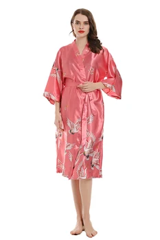 Femei din Satin de Nunta Mireasa, domnisoara de Onoare Halat de Moda Kimono-Halat roșu-încoronat macara Halat de baie