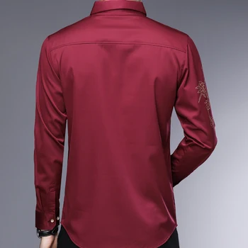 Nouă Primăvară Maneca Lunga Barbati Camasa Buton Rever Tricouri Casual Slim Fit Floare De Imprimare Camisa Masculina Streetwear E038