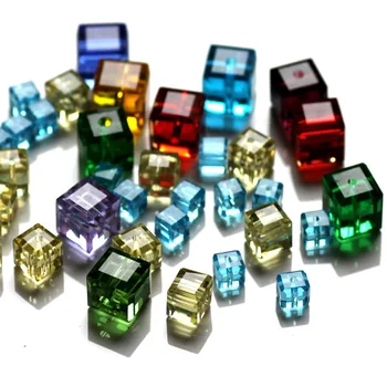100buc/Sac 4mm 6mm 8mm Cristal Margele de Sticla Fatetate de Formă Pătrată Cub Margele Vrac pentru a Face Bijuterii Multi-color