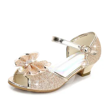 VOGUEON Fete Glitter Princess Pantofi 5 Culori de Vara Sandale Copii Toc mic domnisoara de Onoare la Nunta Pantofi de Partid Elsa Sofia Pompe
