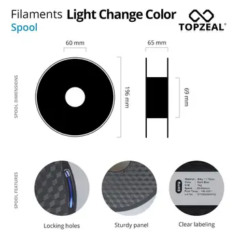 TOPZEAL PLA Lumină Schimba Culoarea Imprimantă 3D cu Filament, Precizie Dimensională +/- 0,05 mm, PLA 1KG Bobină, PLA 1,75 mm pentru Imprimanta 3D