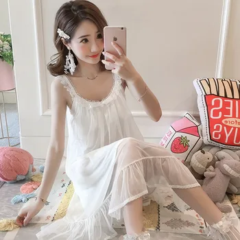 De Vară 2020 Cute Princess Dantela Alba de Bumbac, Cămăși de noapte pentru Femei Maneci Scurte Acasă Rochie Sleepwear Rochie de Noapte Cămașă de Noapte