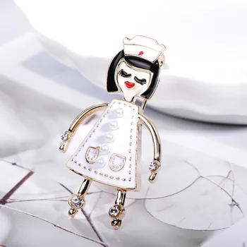 FUNMOR Zâmbet Minunat Asistenta Forma de Brosa Imitație de Perle de Cristal Email Insigna Femei Partid Guler Clipuri Eșarfă Uniformă Bijoux