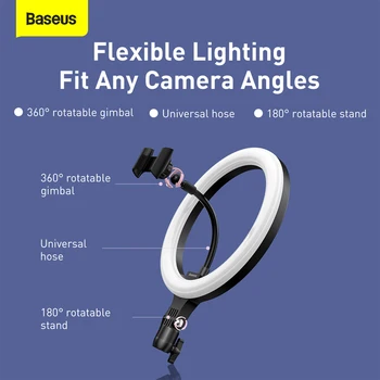 Baseus Estompat LED Selfie Inel de Lumina & Trepied USB Selfie Inel de Lumină Lampă Mare Fotografie Ringlight & Stand pentru Telefonul Mobil Sta