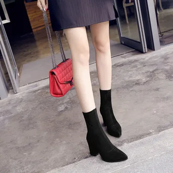 SEGGNICE Femei Șosete Cizme cu Toc Glezna Cizme Stretch Confortabil Pantofi de Toamnă de Primăvară