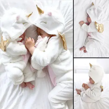 Copilul Nou-Născut Copil Unicorn Fete Fleece Romper Salopeta Jumper Costume Costum