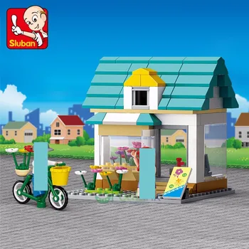 Sluban 149Pcs Magazin de Flori SimCity Mare Scena de Prieteni Brinquedos Blocuri de Construcție Oraș Jucarii Educative pentru Copii