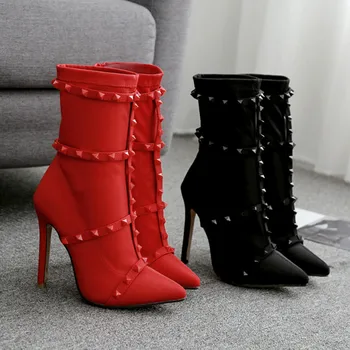 Brand Ultra Înaltă Tocuri Subtiri Cizme pentru Femei Designer de Moda Nit Șosete Cizme Roșii Stilet Glezna Cizme Împânzit Femeie Pantofi P203