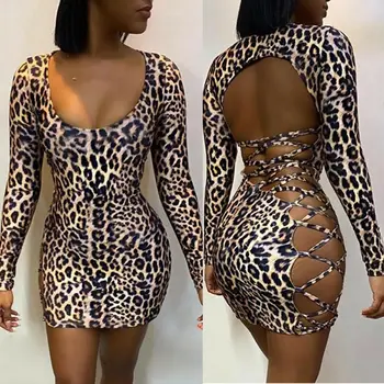 Lungă maneca V gat leopard de imprimare sexy bodycon rochie mini 2020 Primăvară femei de moda de Craciun haine de petrecere