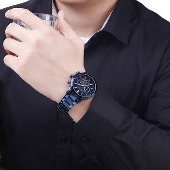 Cuarț Ceas de Moda Pentru Bărbați În 2020, de Afaceri de Top-Brand de Lux Calendar Big Blue Dial Curea din Otel Inoxidabil Cronograf MINI FOCUS