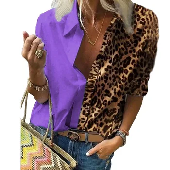 Toamna anului 2020 noua moda femei cu maneci lungi leopard cămașă de coasere buton cardigan V-neck Rever femei casual șifon cămașă