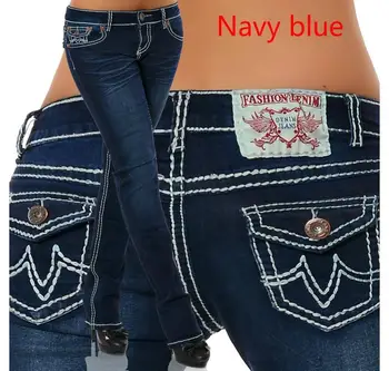 Pachytene Broderie Vintage Jeans Femei Albastru Midi Talie Direct Pantaloni Din Denim Blugi Mama Feminin Slab Elastic Pantaloni Casual