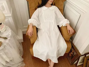 Primavara-Vara Rochie de Noapte Pijamale Femei Lungă cu mâneci Prințesă Dulce Fetele cămașă de noapte Femei din coreea de Bumbac Cămașă de Noapte 90 KG