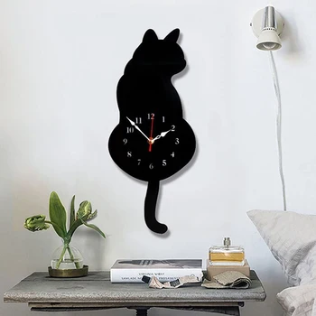 Swing Ceas De Perete Cu Design Modern Stil Nordic Pisica Drăguț Ceasuri De Perete Home Decor Modern Leagăn Pendul Coada Dormitor Tăcut Perete Ceas