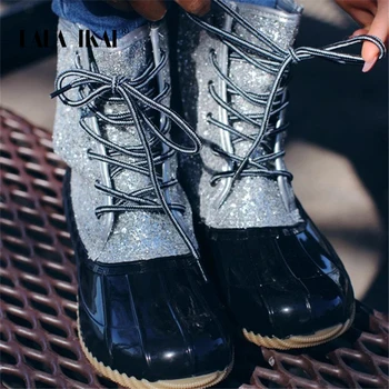 LALA IKAI Iarna Femei Cizme Noi din Piele PU Cavaler Cizme Impermeabile Cizme Dantela-Up Low-Toc Rotund Toe Pantofi XWA9885-4