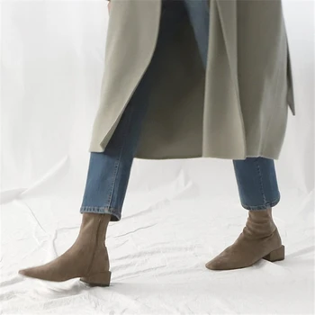 JIANBUDAN Toamna de moda pentru femei cizme goale 2020 noua de piele de căprioară cu toc glezna cizme cu fermoar Lateral concis birou sexy pantofi 34-40