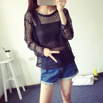Bluza Femei 2019 Moda Maneca Lunga Bluze Sexy Negru Culoare Solidă O-Gât Gol Afară Topuri