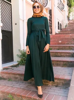 WEPBEL Plisată Maxi Lung Musulman Rochii Femei Rochie din Tricot de Bumbac de Semnalizare Mâneci Cardigan Lung Rochie Deschis Ramadan Islamic