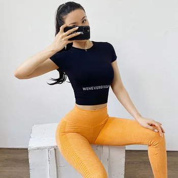Femei Vara Uscare Rapidă Sport tricou Scurt-Maneca Sport T-shirt Sexy Întinde de Fitness Rulează fără sudură Scurt Stil de Yoga Top