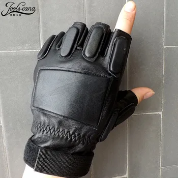 Joolscana Tactice Mănuși pentru bărbați, mănuși fingerless din piele deget și jumătate piele naturala exterior drving de Echitatie de conducere a armatei mănușă de box