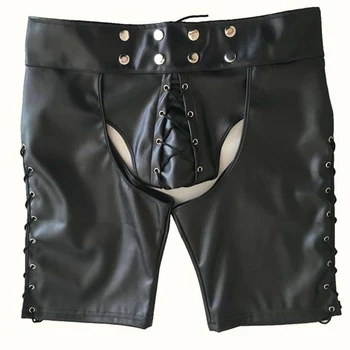 2020Sexy Lenjerie de Noi Hot Black Mens Latex PVC Robie Deschide Cortch pantaloni Scurți Gotic Fetish Homosexuali Bărbați Faux din Piele Dantela Sus Pantaloni