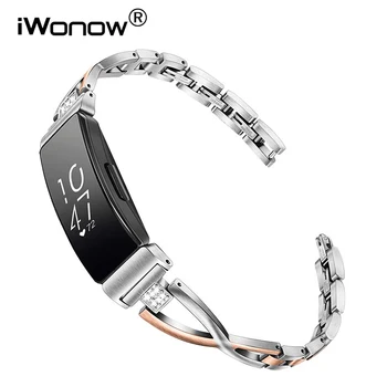 Din Oțel inoxidabil & Stras Diamant Watchband pentru a Inspira Inspira 2 / Inspire HR Ceas Inteligent Trupa de Eliberare Rapidă Curea Brățară