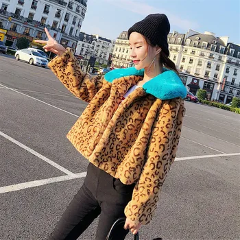 De iarnă de Înaltă Calitate Faux Blana de iepure Rex Haina de Femei de Moda Streetwear Blana de Leopard Sacou Gros Palton Cald Liber de Pluș Straturi