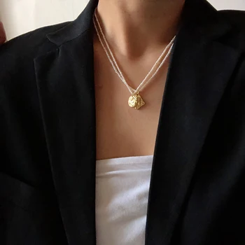 Kshmir Epocă Pandantiv Colier Lanț Clavicula Lanț Portret Colier De Metal Gravate Monedă Colier Pandantiv Bijuterii Din Perle Naturale