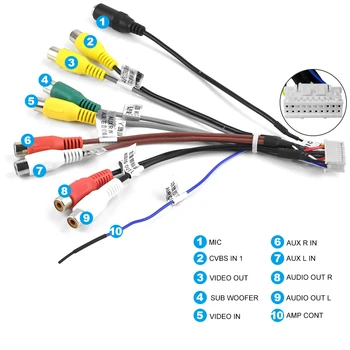 Podofo Stereo al Mașinii Receptor Radio Ieșire RCA Sârmă Aux-in Cablu Adaptor Auto Line Out, Adaptor Subwoofer, Microfon Cablu Adaptor
