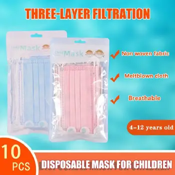 10buc/punga de unica folosinta pentru Copii Masti Anti Praf, Smog Respirabil Mască de Tifon Albastru/roz Gura Masca de Fata Pentru Copii Cu Ambalare