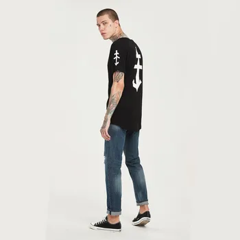 Hip hop Bumbac Punk print t camasa barbati linie lungă topuri bărbați Straight tip maneca scurta tricou Arc tiv Streetwear T-Shirt WGTX170