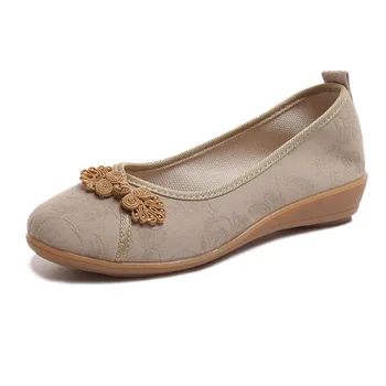 Johnature Pompe de Femei Pantofi Retro Casual Slip-on 2020 Nouă Primăvară Rotund Toe Superficial Țese Stil Național Flori Doamnelor Pantofi