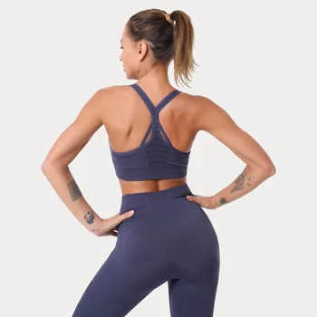 CHRLEISURE 2 Bucata Set fără Sudură de Fitness Yoga Set pentru Femei Haine de Sport U-decolteu Backless Sport Sutien de Talie Mare Respirabil Jambiere