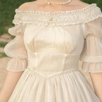 Elegant Lolita Rochie Femei Franceză Slash Gât Reflectorizante Fairy Dress Simplu Bal Banchet De Nuntă Imbracaminte Femei Toamna Anului 2020