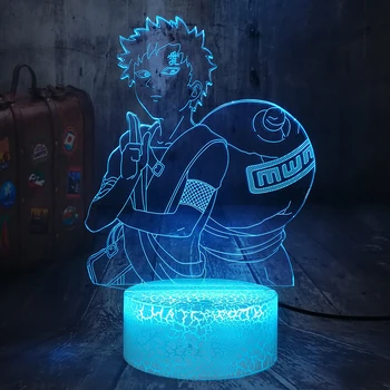 Rece Japonia Figura Anime Naruto Gaara 3D LED Lumina de Noapte În 7 Culori Crackle Alb de Bază Lampă de Birou Decor Dormitor Ziua lampa Jucarii