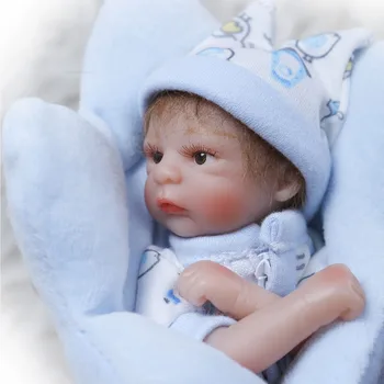 Nicery 8inch 20cm Bebe Renăscut Mini Papusa Moale din Silicon Realiste, Jucarie Cadou pentru copii de Craciun Băiat Drăguț Albastru Perna