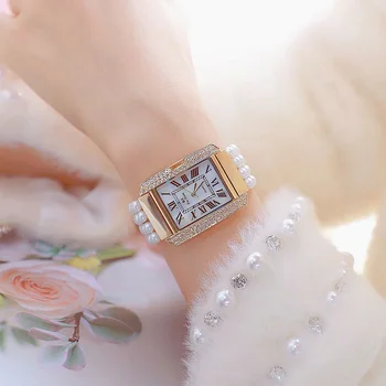 În 2020, Noi Femeile De Moda Dreptunghi Diamond Roma Dial Watch Femei Perla Rochie Curea Ceas De Aur De Cristal De Lux Doamnelor Ceasuri