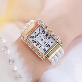 În 2020, Noi Femeile De Moda Dreptunghi Diamond Roma Dial Watch Femei Perla Rochie Curea Ceas De Aur De Cristal De Lux Doamnelor Ceasuri
