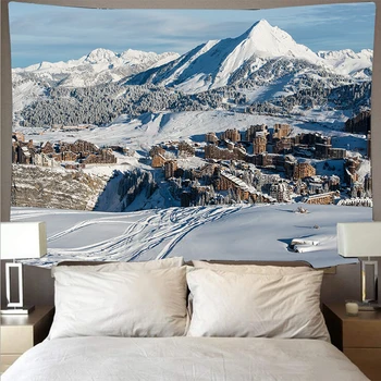 Munte de zăpadă, lac, peisaj tapiserie mare tapiserie arta psihedelică perete montate prosop de plajă fibre de poliester subțire yoga