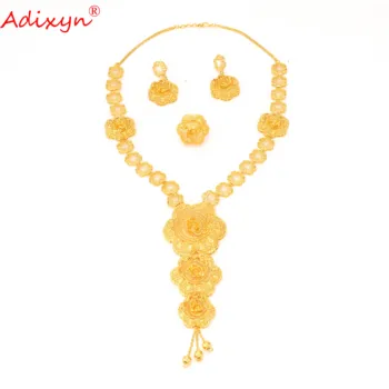 Adixyn Flori Forma Colier Cercei Inel Set de Bijuterii Femei cu Aur de 24k Culoare Dubai Fine Bijuterii Accesorii de Nunta N102114