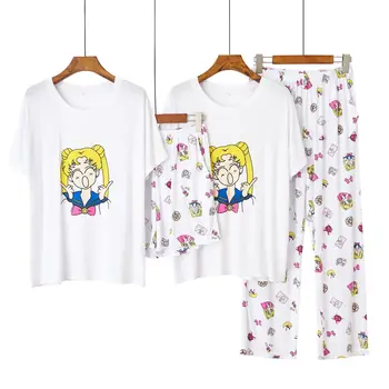 Hrajuku Japoneză Sailor Moon Set de Pijama Femei Lung/ Scurt Maneca Bumbac, Pijamale Desene animate Noapte Costum de Pijama Fete Uzura Acasă